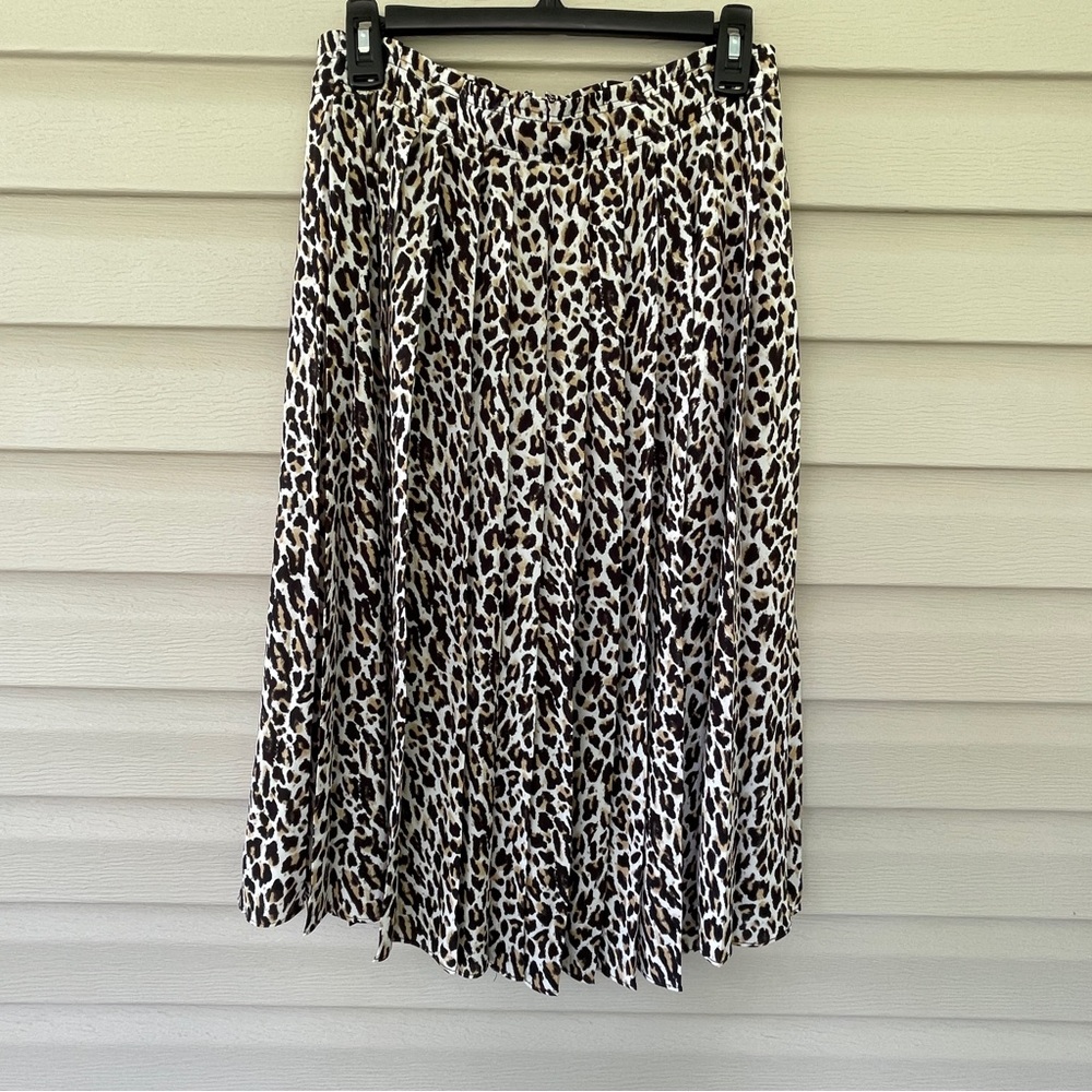 J Crew Pleated Leopard Print Midi Skirt Size 8